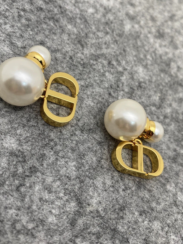 Pearl Earrings in 18k Gold with Stunning CD Logo, Designer Earrings, Vintage Luxury Gold Earrings, Freshwater Pearls, Stylish Earrings, Free Gift Box! Additional 50% off at checkout!