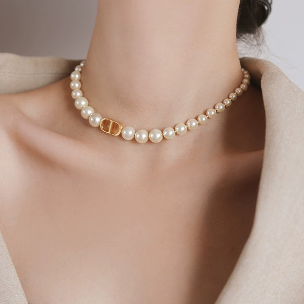 Pearl Necklace/Bracelet in 18k Gold,Vintage Luxury Gold-Finish Metal and White Resin Pearls,Freshwater Pearls,Montaigne Choker!FREE Gift Box! Additional 50% off at checkout!